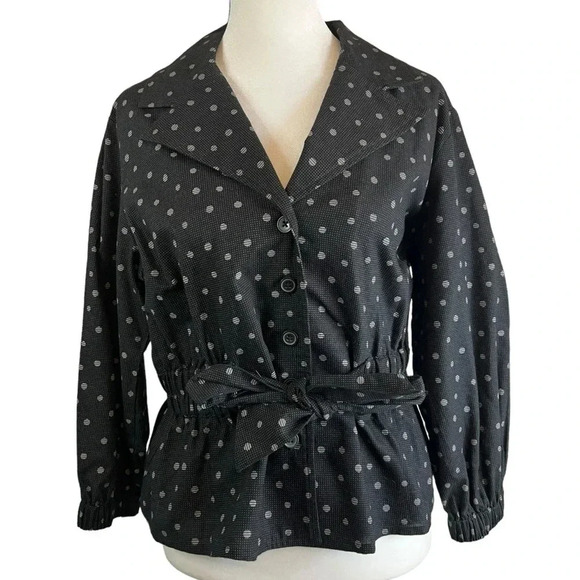 WAYWARD FANCIES eShakti Button Up Collared Gathered Waist Tie Blouse Size Large - Picture 1 of 11